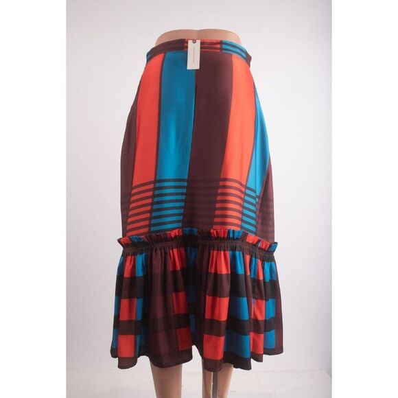 Anthropologie Eva Franco Womans Midi Skirt Size 6 Red Blue Satin Striped NWT - Picture 4 of 7